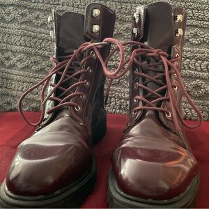 Womens Burgundy Lace-Up Boots